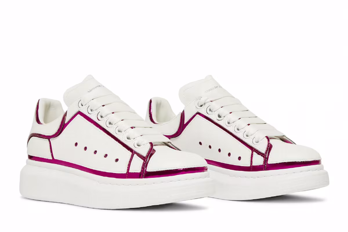 Alexander McQueen Women's Oversized Sneaker White Printers Pink, view 9