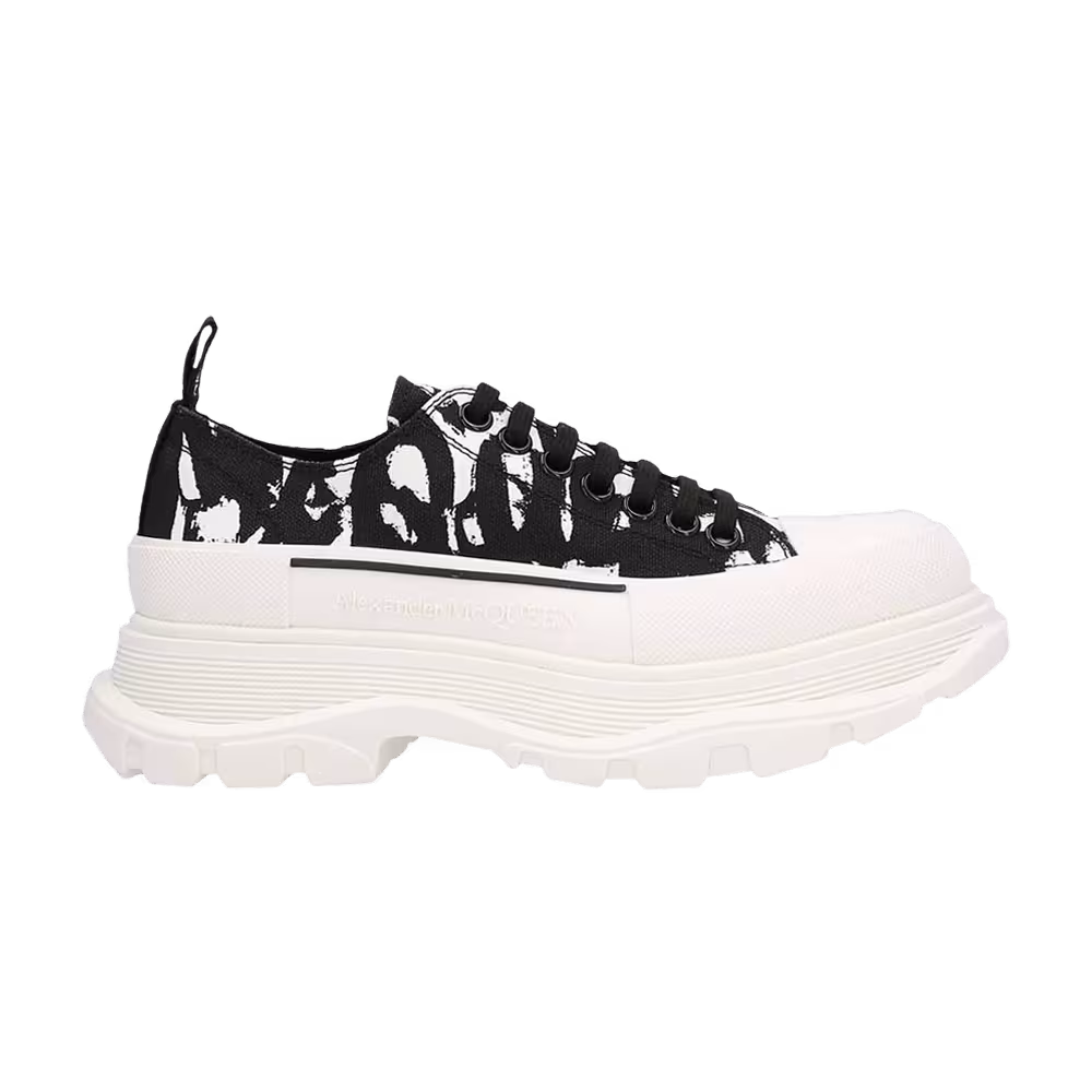 Alexander McQueen Graffiti Tread Slick Low Lace Up Black White