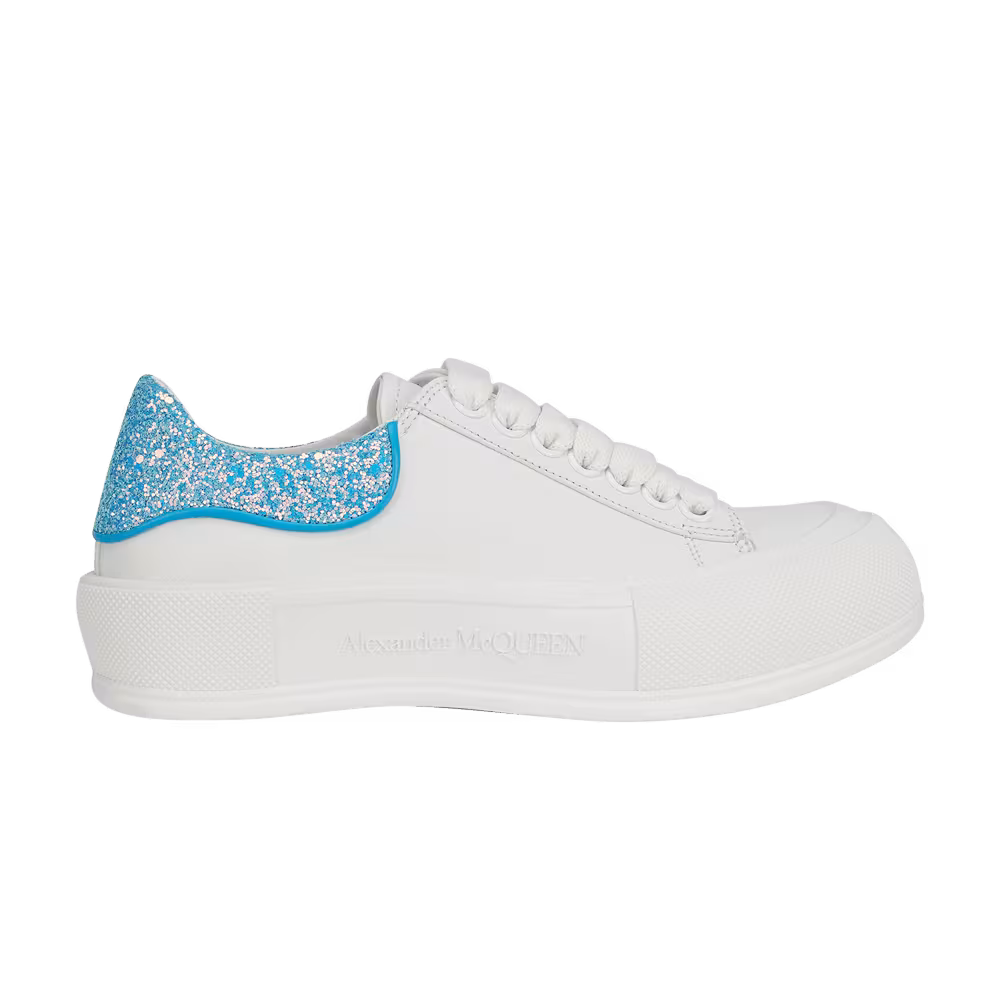 Alexander McQueen Women's Deck Plimsoll White Cerulean Blue Glitter