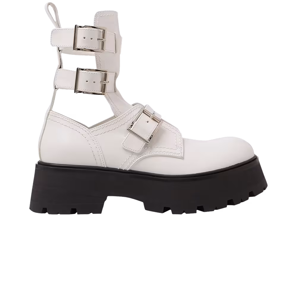 Alexander McQueen Women's Buckle Fastening Ankle Boots White Black