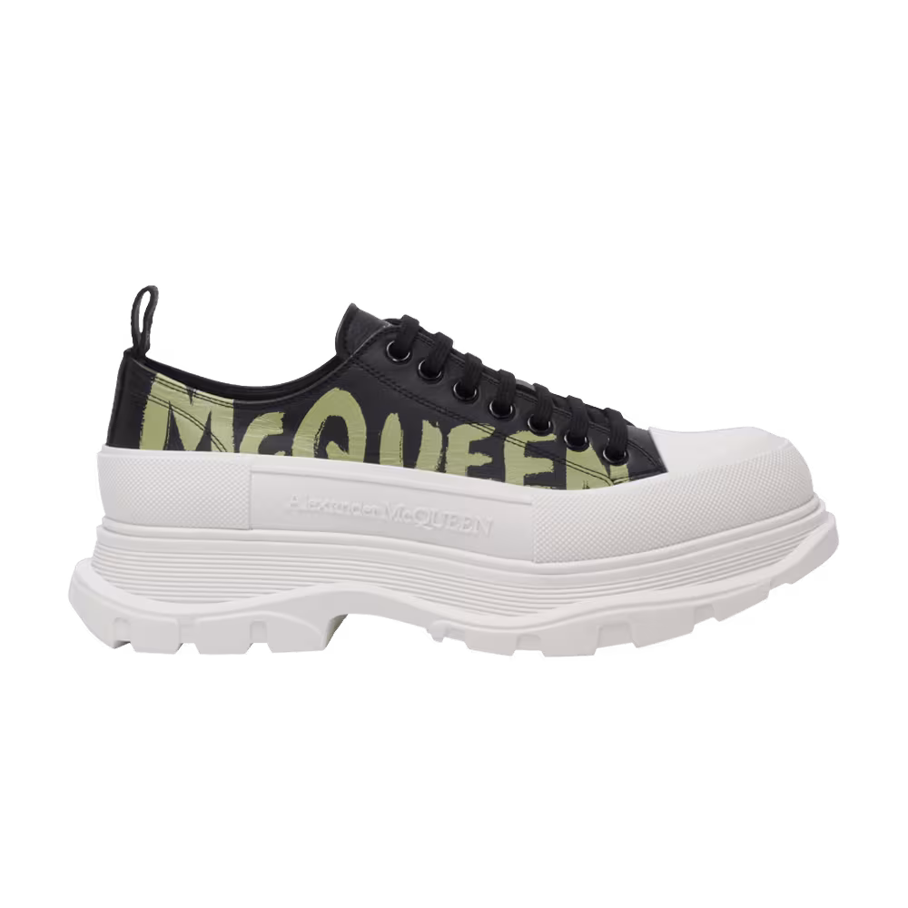 Alexander McQueen Tread Slick Lace Up Graffiti Logo - Black Khaki