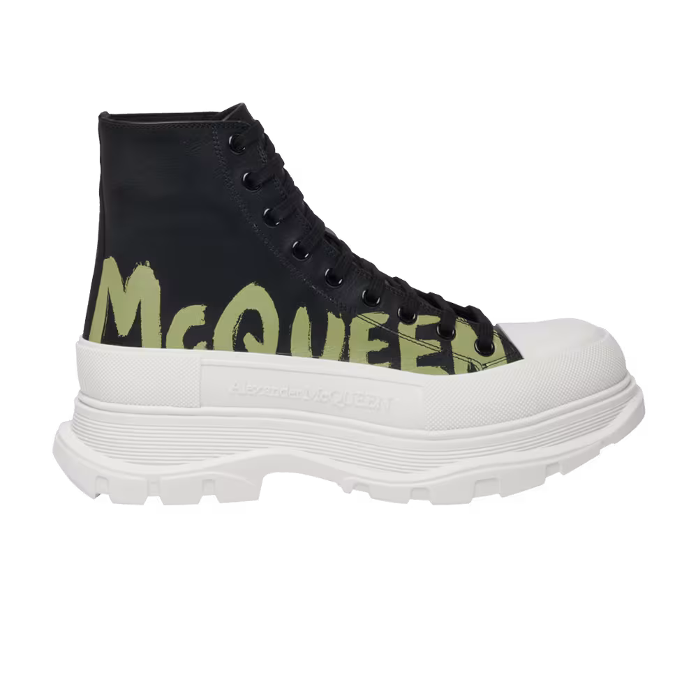 Alexander McQueen Tread Slick Boot Graffiti Logo - Black Khaki
