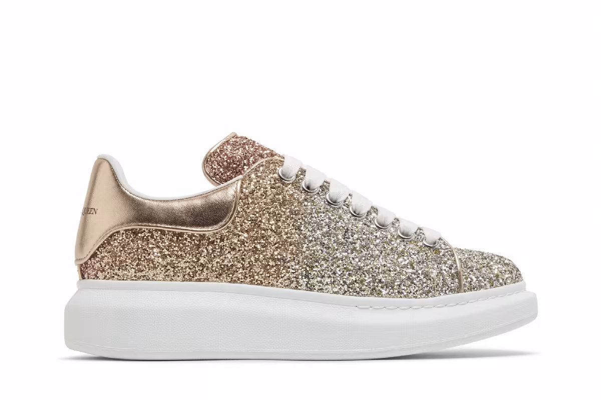 Alexander McQueen Women's Oversized Sneaker Rose Gold Glitter, view 2