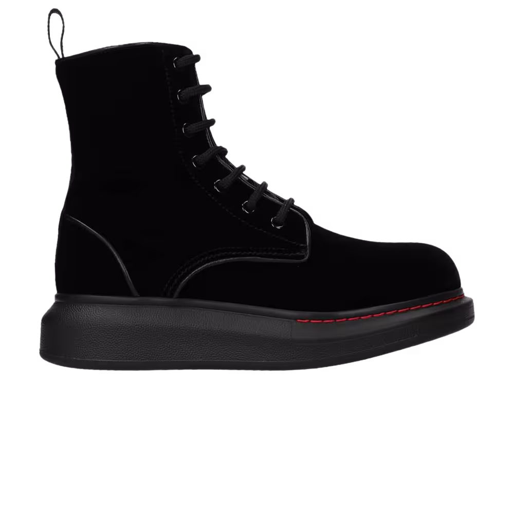 Alexander McQueen Women's Hybrid Lace Up Boot Velvet Black