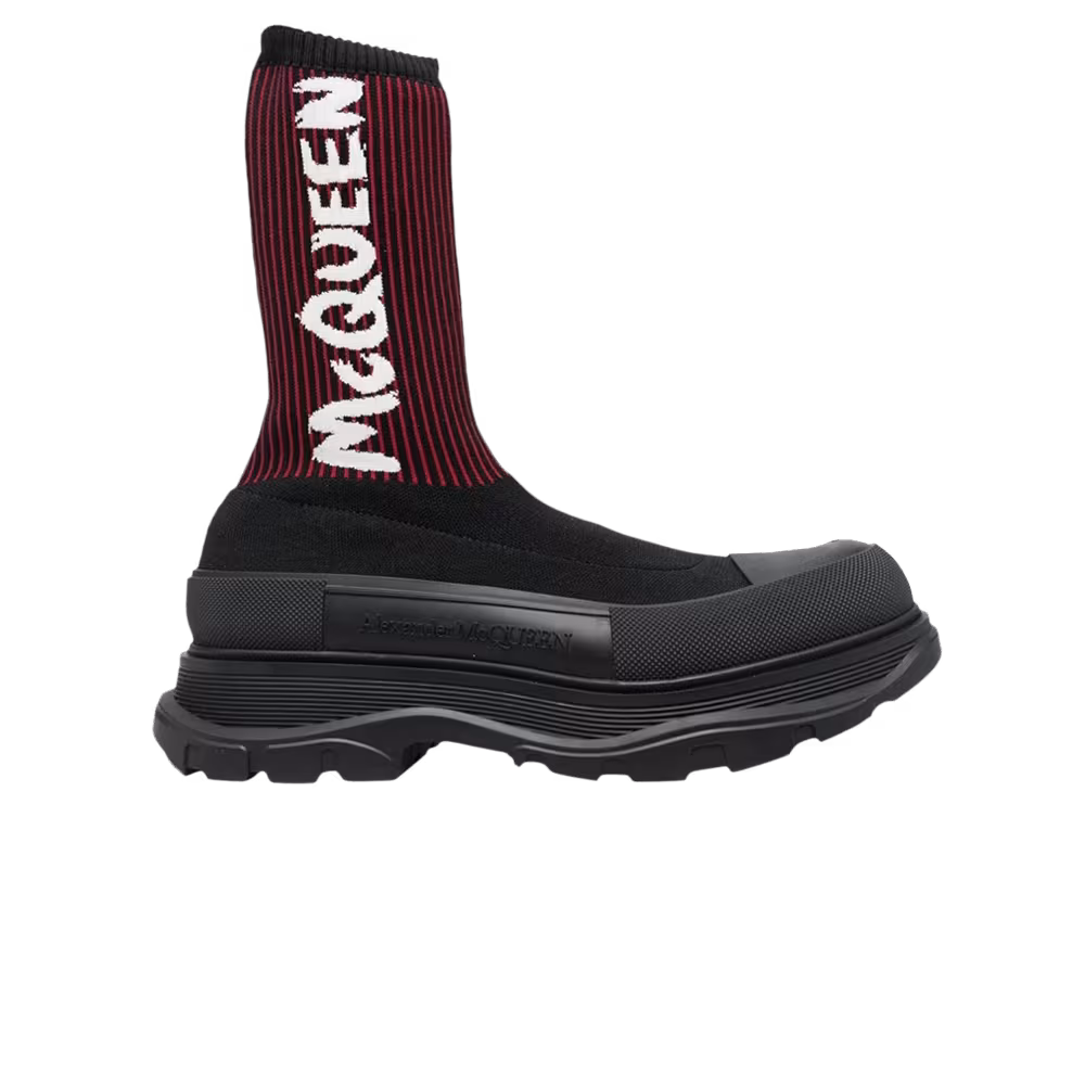 Alexander McQueen Knit Tread Slick Boot Graffiti - Black Red