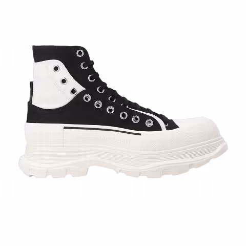 Alexander McQueen Tread Slick Ankle Boot 'Black White Overlapping Panels'