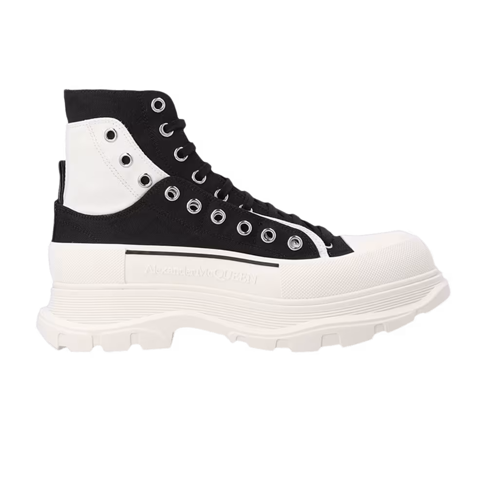 Alexander McQueen Tread Slick Ankle Boot Black White Overlapping Panels