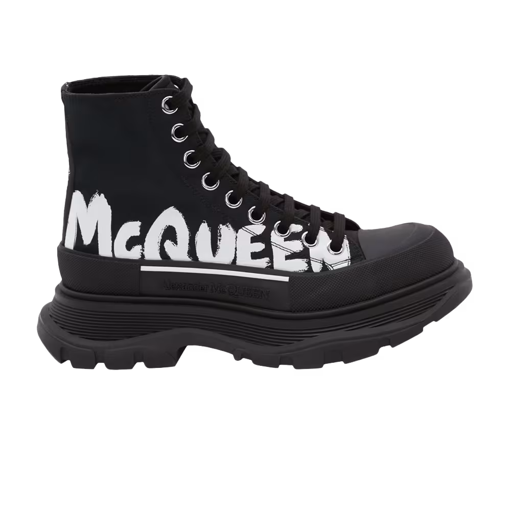 Alexander McQueen Women's Tread Slick Boot McQueen Graffiti Logo - Black