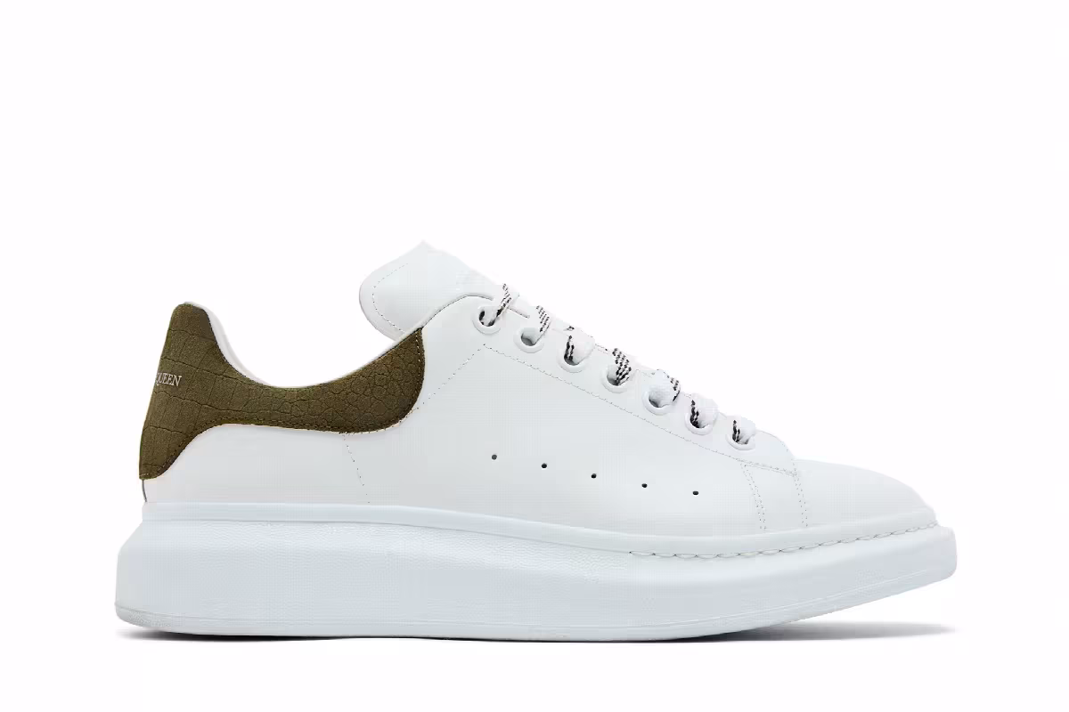 Alexander McQueen Oversized Sneaker White Khaki Crocodile, view 2