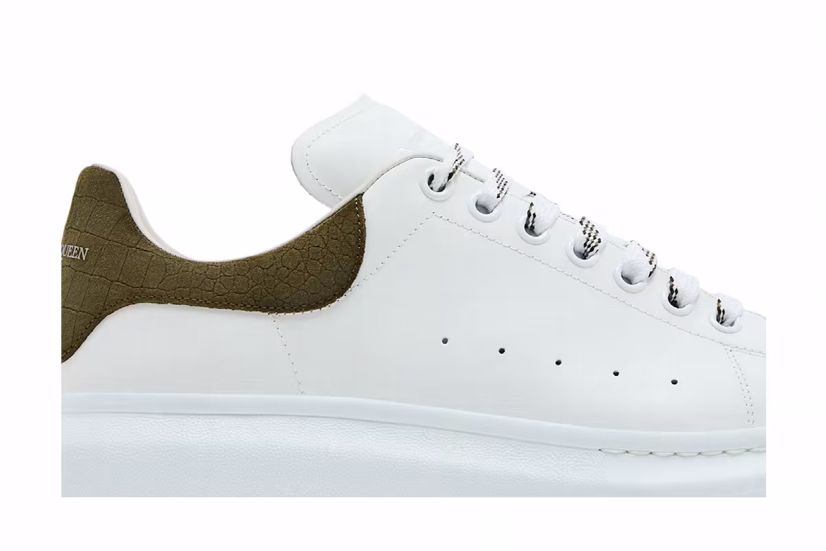 Alexander McQueen Oversized Sneaker White Khaki Crocodile, view 3