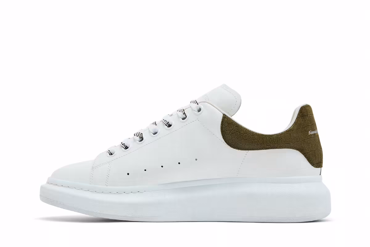 Alexander McQueen Oversized Sneaker White Khaki Crocodile, view 4
