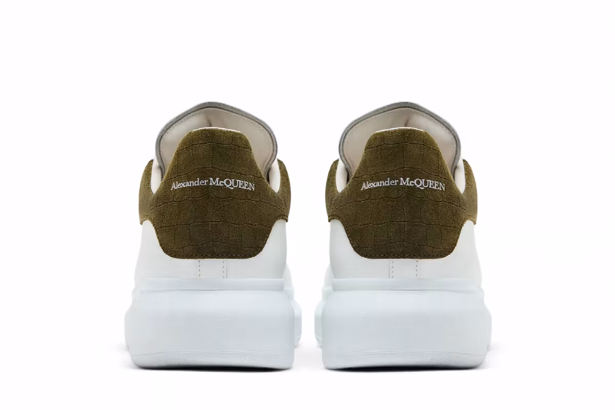 Alexander McQueen Oversized Sneaker White Khaki Crocodile, view 7