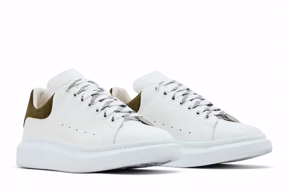 Alexander McQueen Oversized Sneaker White Khaki Crocodile, view 9