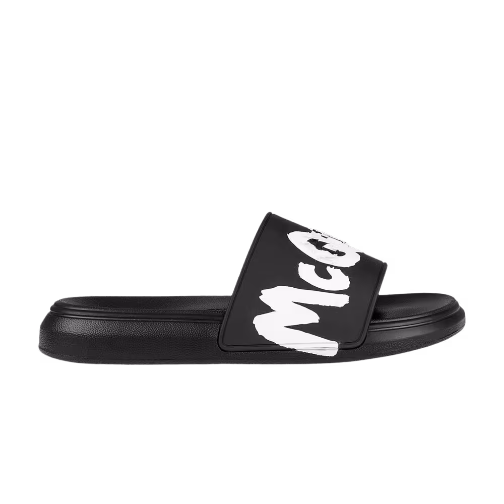 Alexander McQueen Women's Rubber Pool Slide Graffiti Logo - Black White