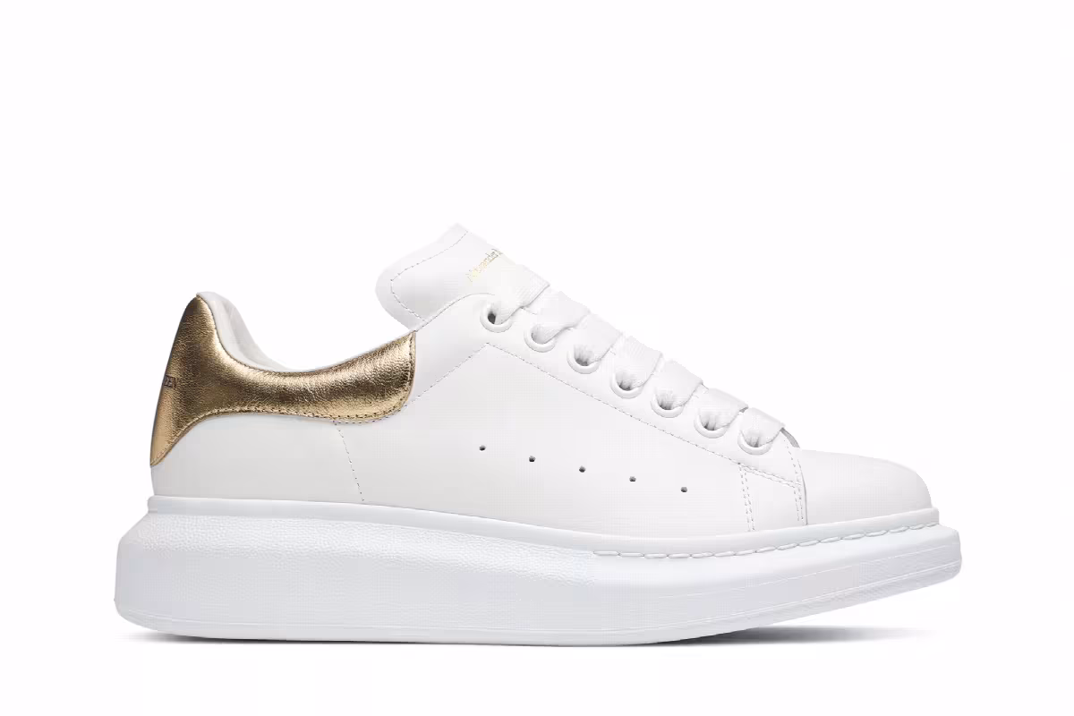 Alexander McQueen Women's Oversized Sneaker White Light Gold, view 2