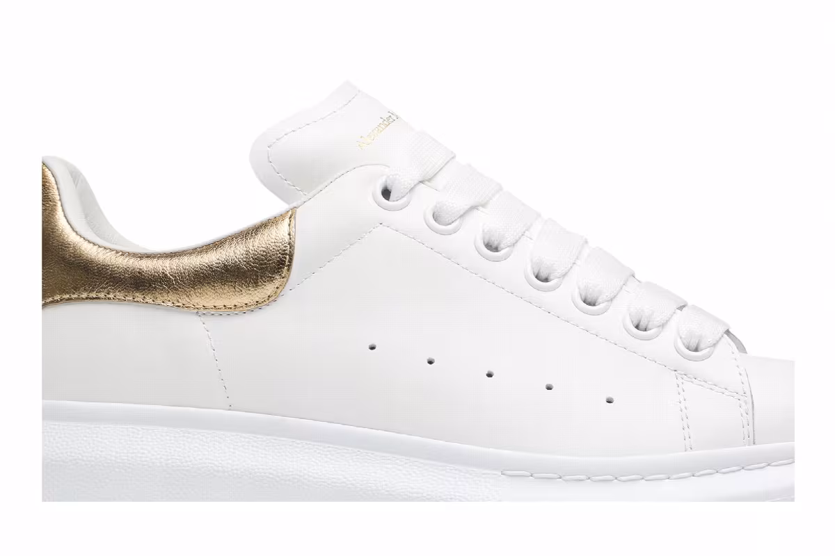 Alexander McQueen Women's Oversized Sneaker White Light Gold, view 3