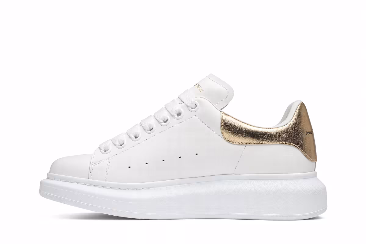 Alexander McQueen Women's Oversized Sneaker White Light Gold, view 4