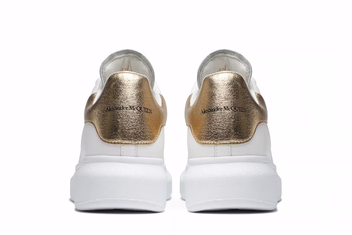 Alexander McQueen Women's Oversized Sneaker White Light Gold, view 7