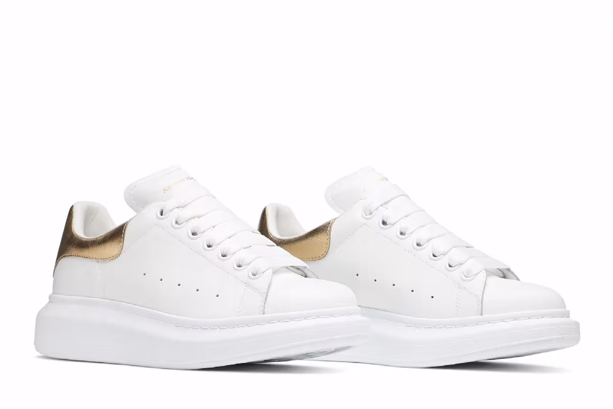 Alexander McQueen Women's Oversized Sneaker White Light Gold, view 9