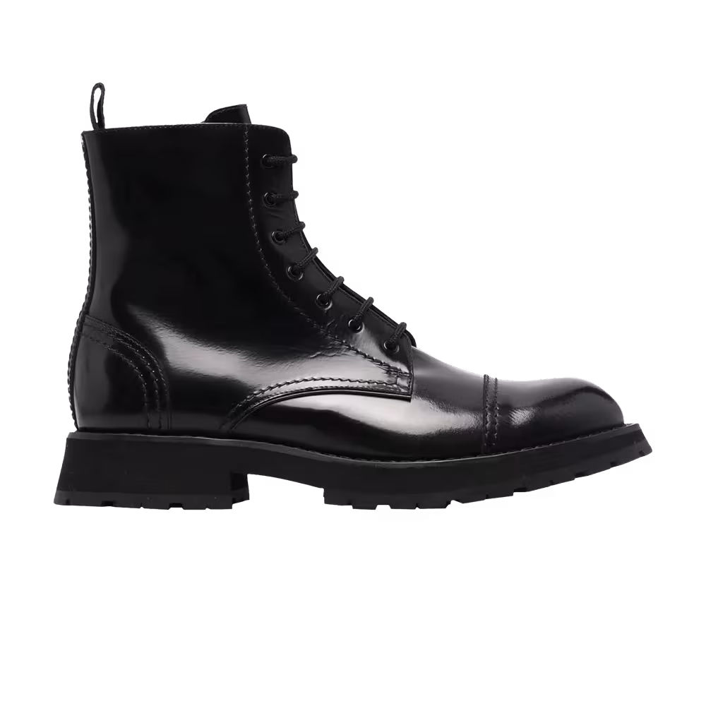 Alexander McQueen Lace-Up Cap Toe Ankle Boot Black