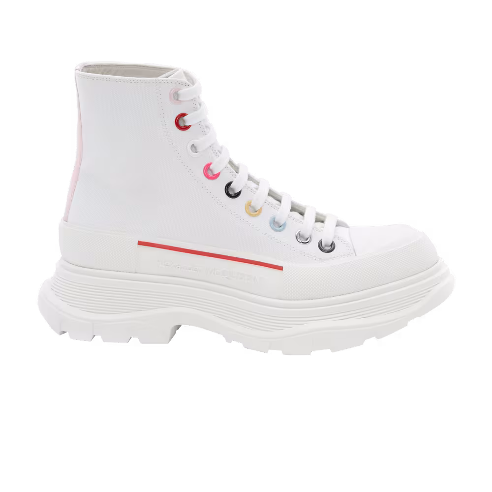 Alexander McQueen Women's Tread Slick Boot White Multi-Colored Eyelets