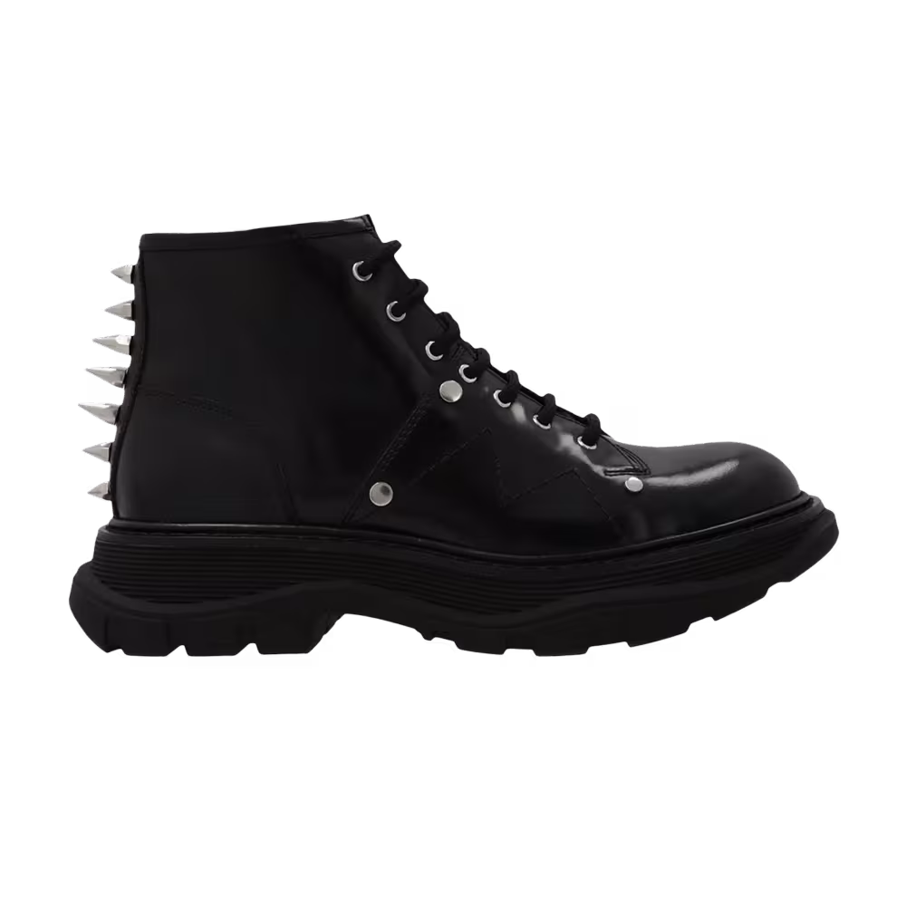 Alexander McQueen Women's Tread Slick Lace Up Boot Black Spikes