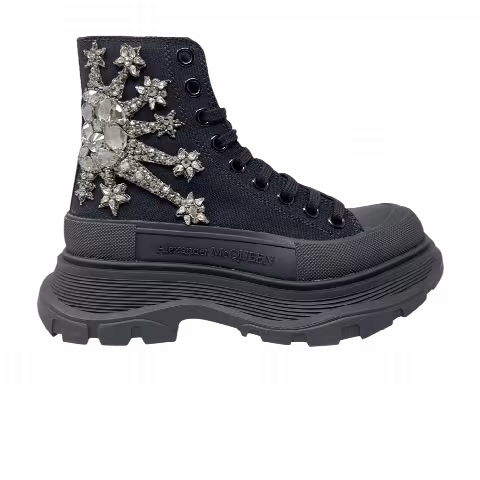 Alexander McQueen Wmns Embellished Tread Slick Boot 'Black Silver'