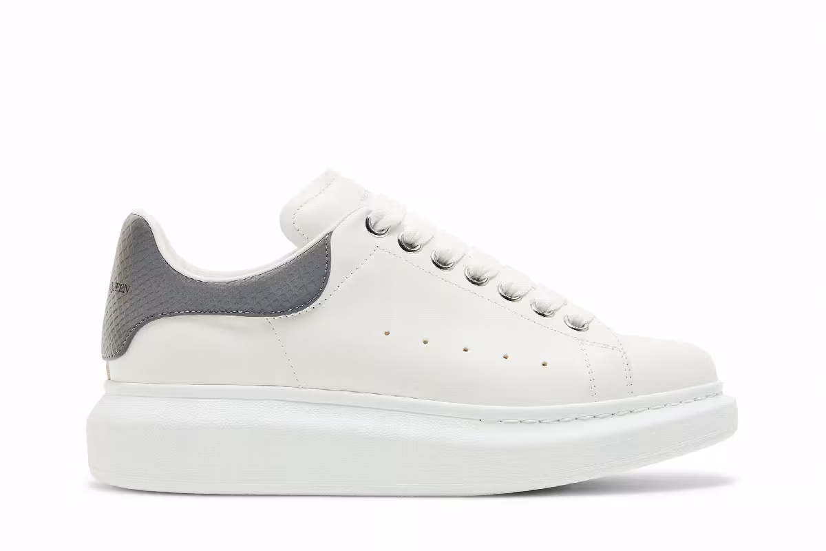Alexander McQueen Women's Oversized Sneaker White Grey Snakeskin, view 2