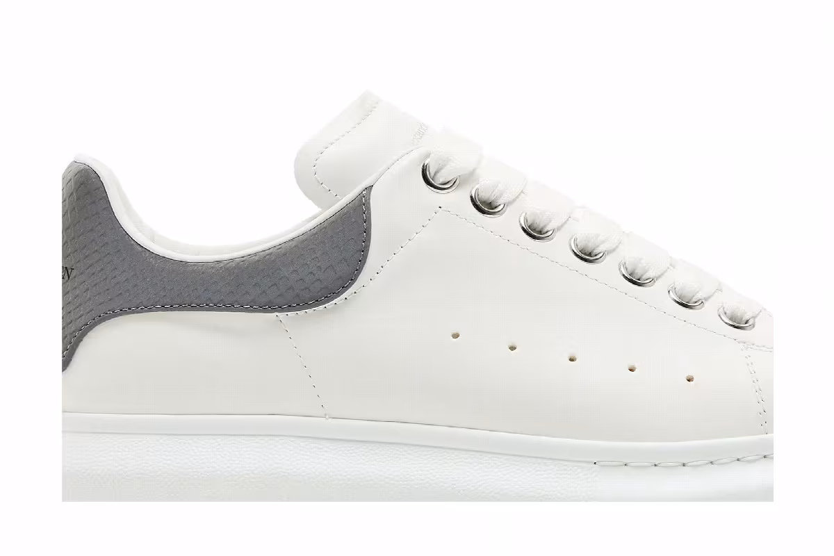 Alexander McQueen Women's Oversized Sneaker White Grey Snakeskin, view 3