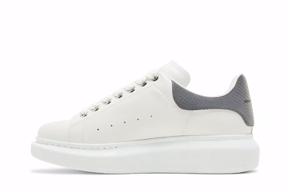Alexander McQueen Women's Oversized Sneaker White Grey Snakeskin, view 4
