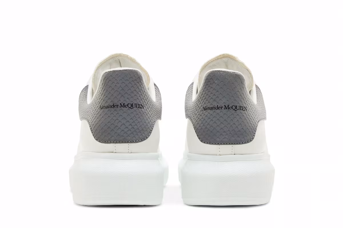 Alexander McQueen Women's Oversized Sneaker White Grey Snakeskin, view 7