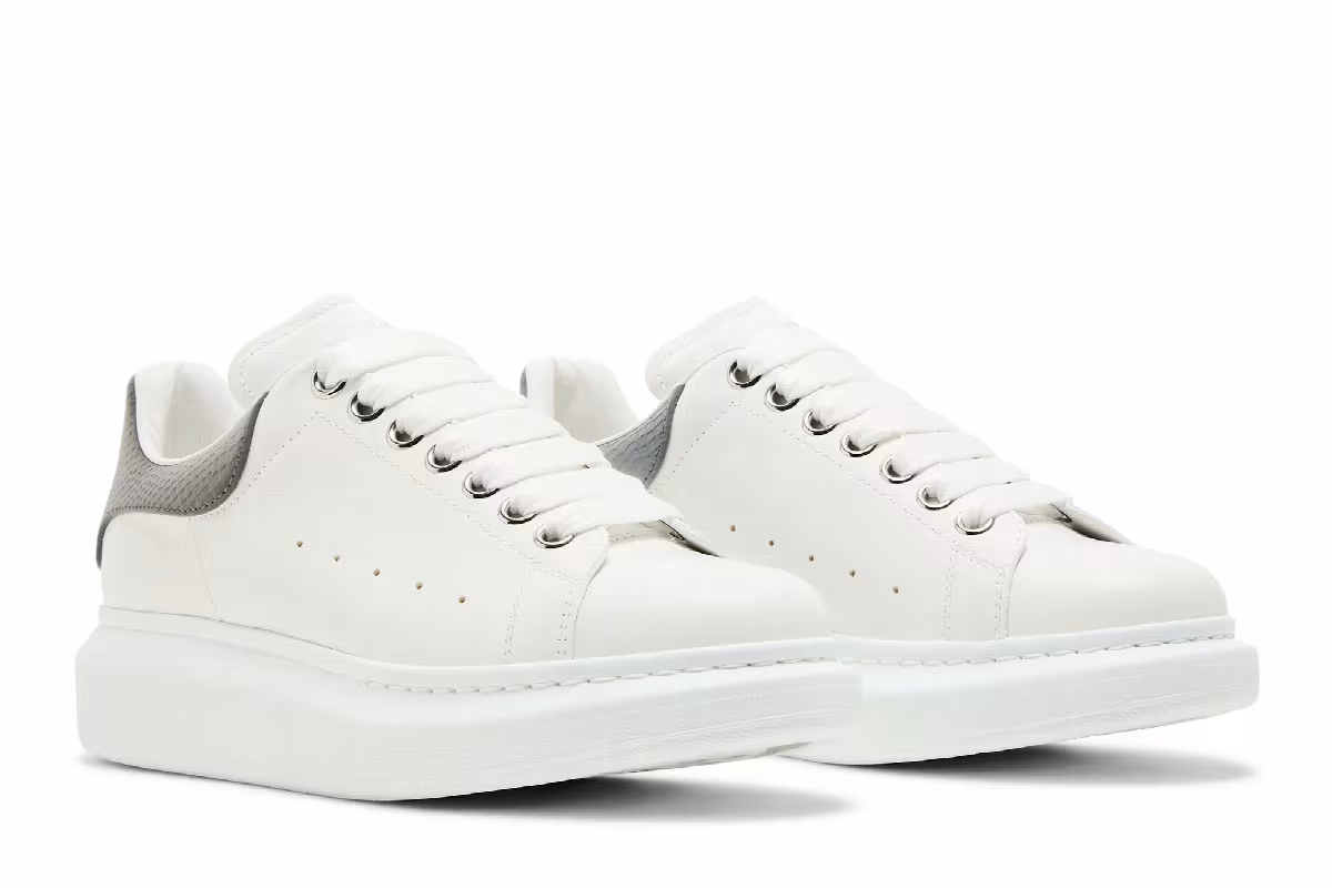 Alexander McQueen Women's Oversized Sneaker White Grey Snakeskin, view 9