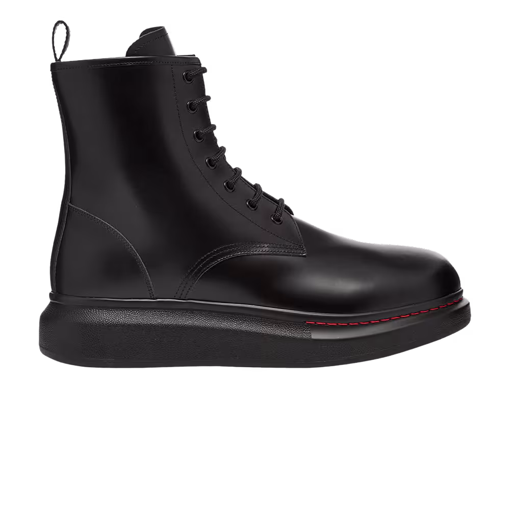 Alexander McQueen Leather Wedge Lace-Up Boot Black