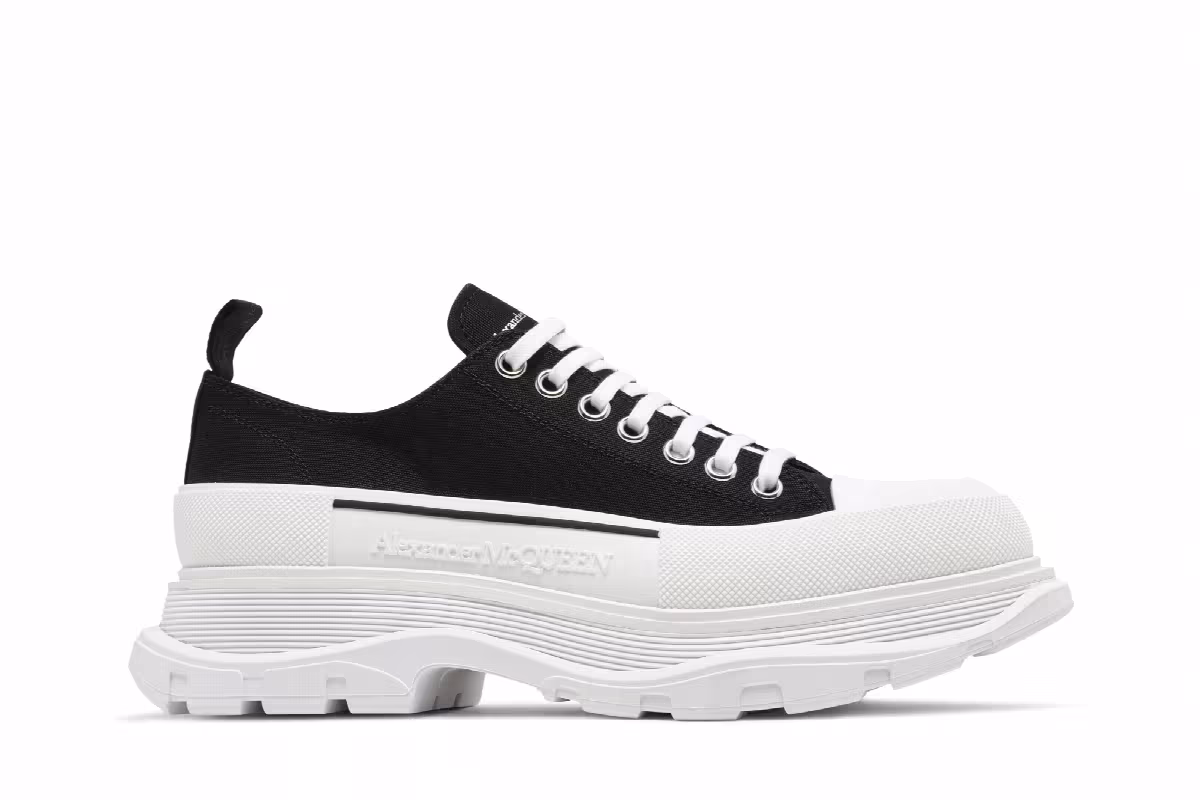 Alexander McQueen Tread Slick Lace Up Black White, view 2