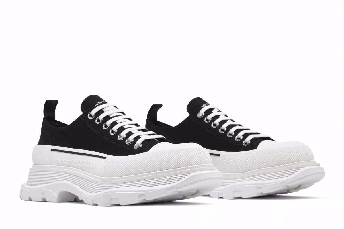 Alexander McQueen Tread Slick Lace Up Black White, view 9
