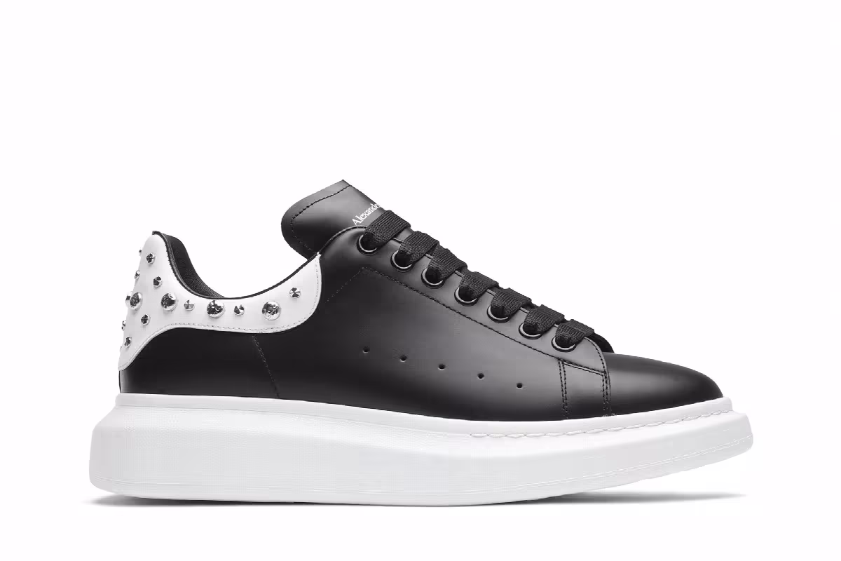 Alexander McQueen Studded Oversized Sneaker White Black, view 2
