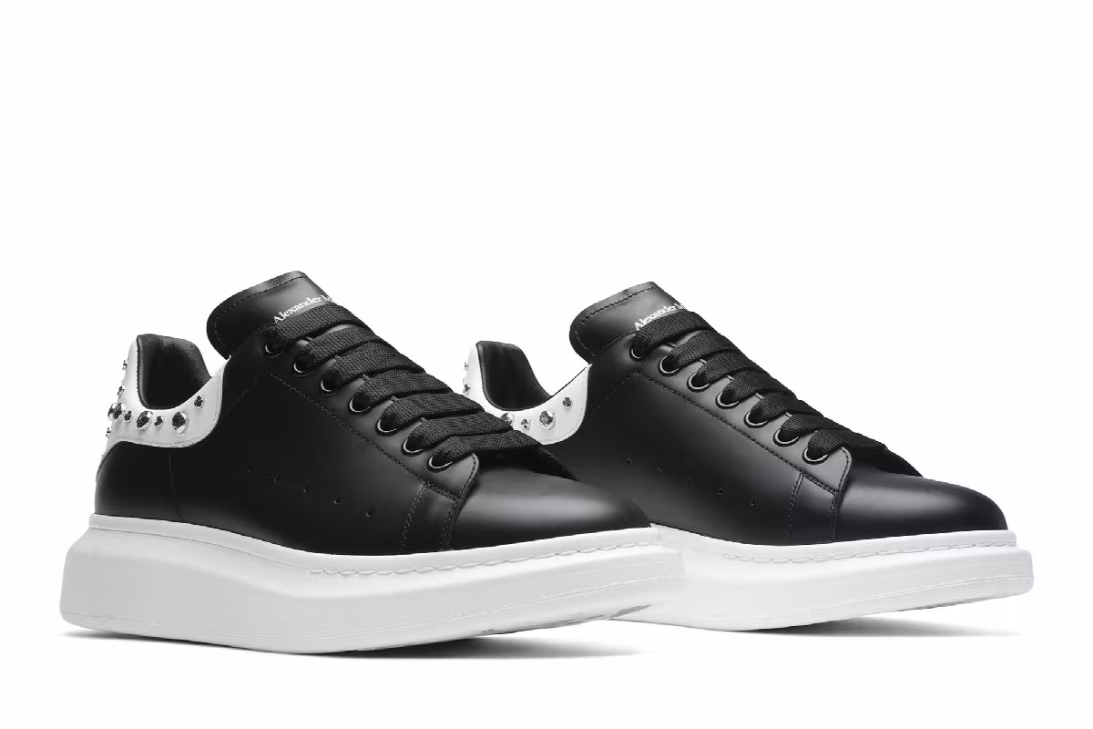 Alexander McQueen Studded Oversized Sneaker White Black, view 9