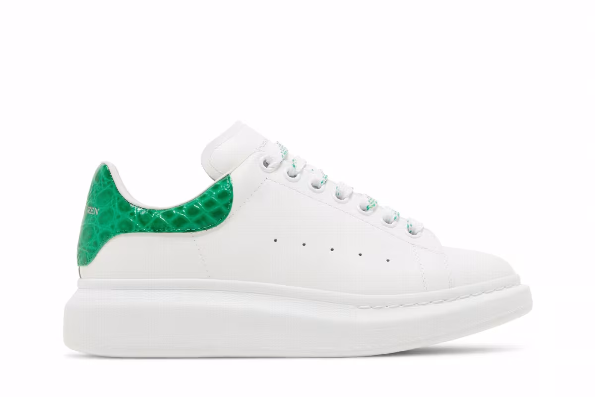 Alexander McQueen Oversized Sneaker Chrome Green Crocodile, view 2
