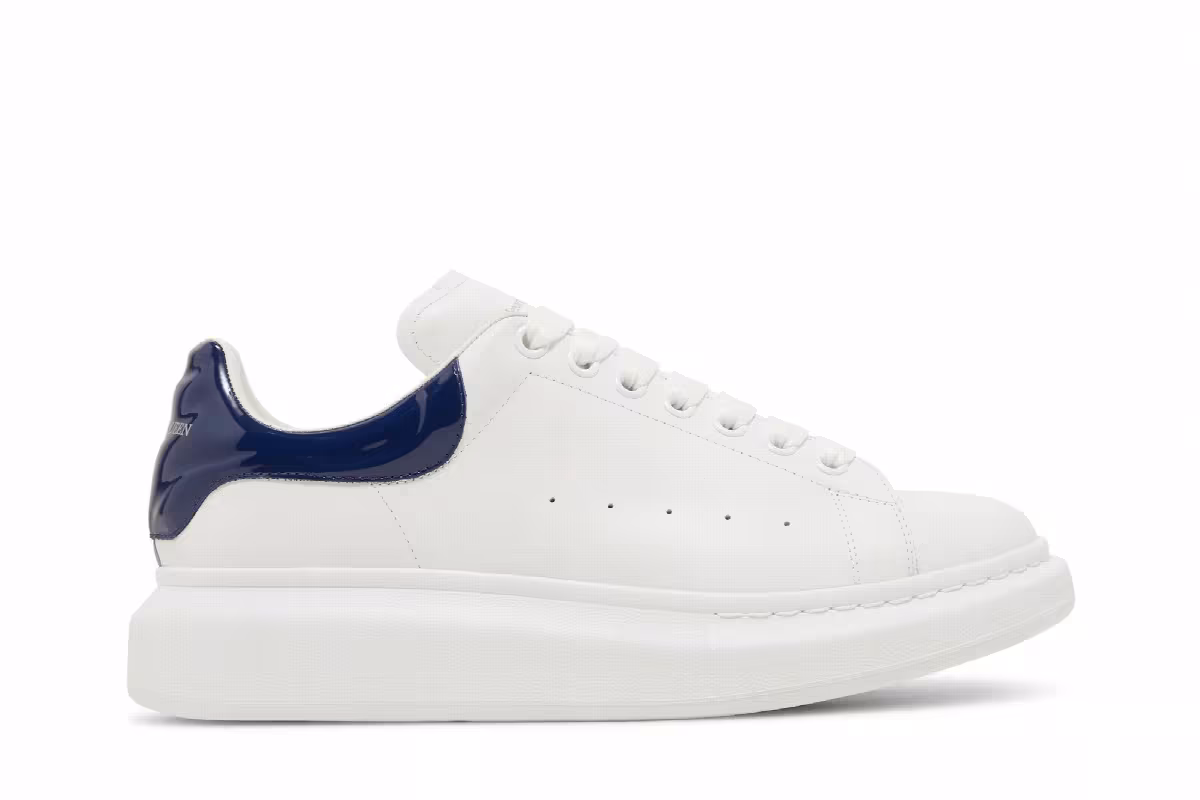 Alexander McQueen Oversized Sneaker White Navy Patent, view 2