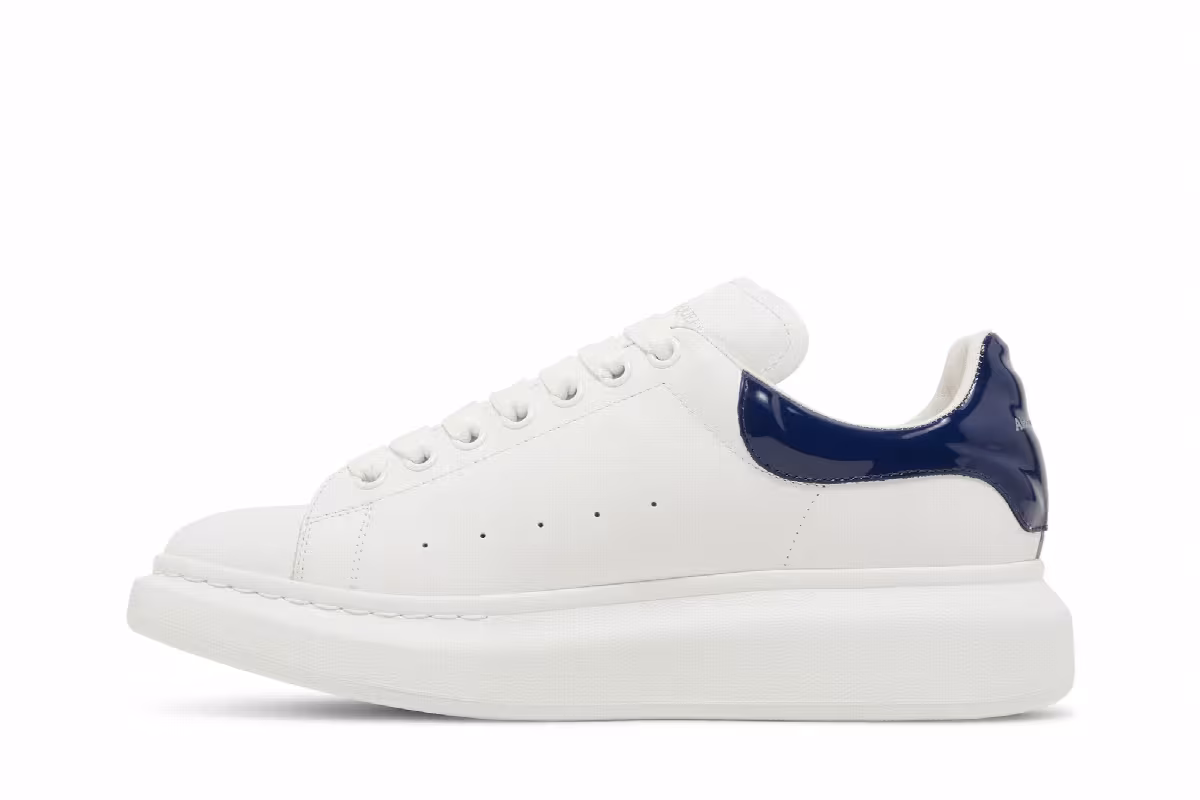 Alexander McQueen Oversized Sneaker White Navy Patent, view 4