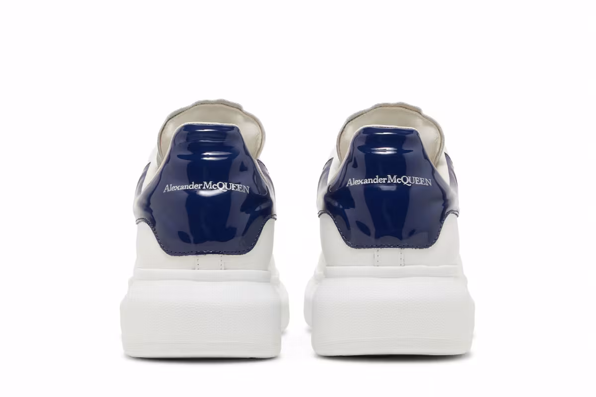 Alexander McQueen Oversized Sneaker White Navy Patent, view 7
