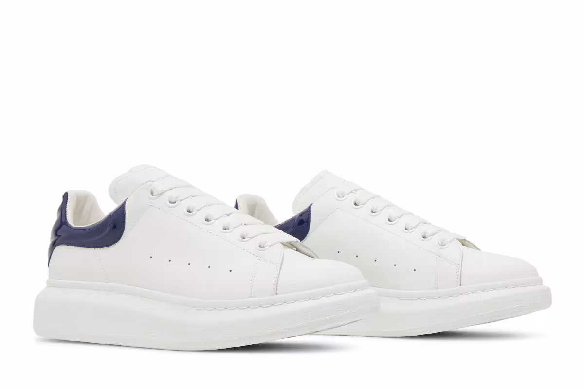 Alexander McQueen Oversized Sneaker White Navy Patent, view 9