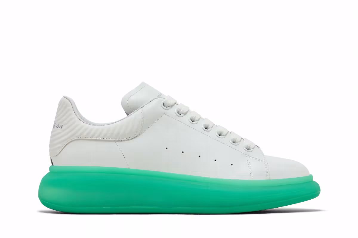 Alexander McQueen Oversized Sneaker White Aqua Sole, view 2