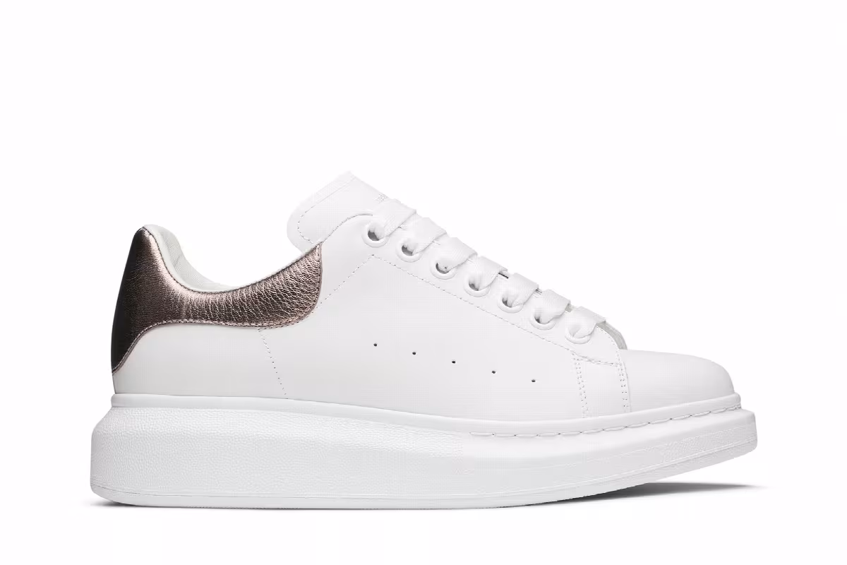 Alexander McQueen Women's Oversized Sneaker White Rose Gold, view 2