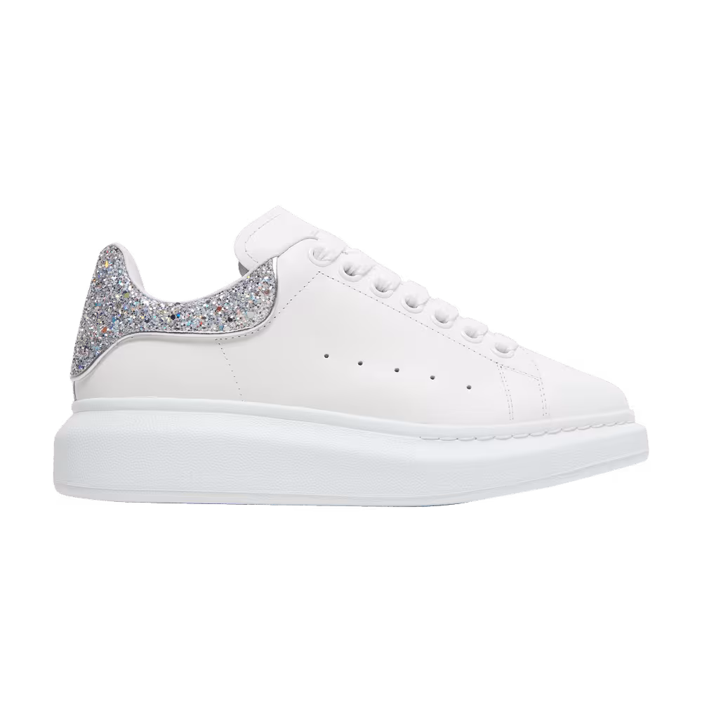 Alexander McQueen Women's Oversized Sneaker White Silver Glitter
