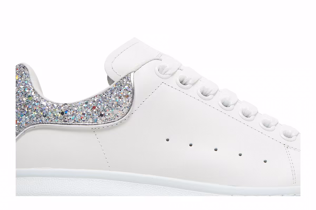Alexander McQueen Women's Oversized Sneaker White Silver Glitter, view 3