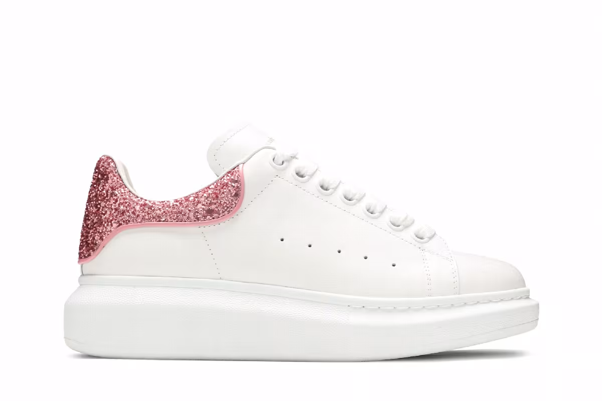Alexander McQueen Women's Oversized Sneaker White Pink Glitter, view 2