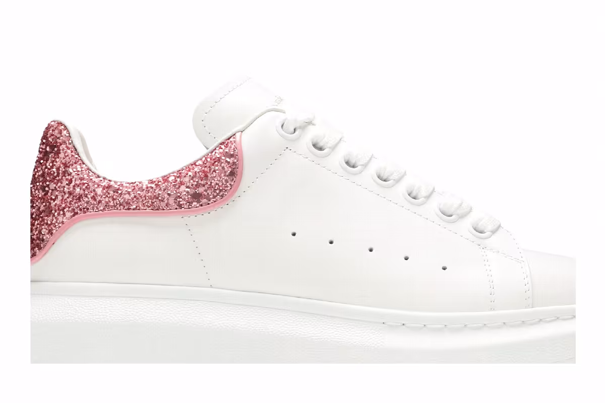 Alexander McQueen Women's Oversized Sneaker White Pink Glitter, view 3