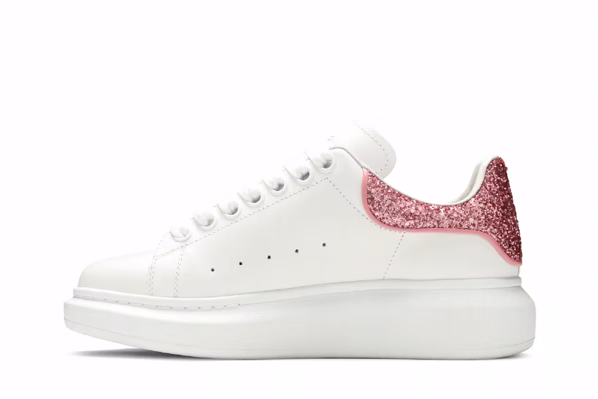 Alexander McQueen Women's Oversized Sneaker White Pink Glitter, view 4