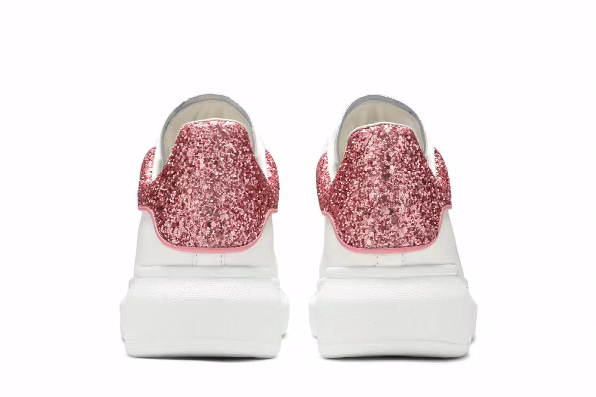 Alexander McQueen Women's Oversized Sneaker White Pink Glitter, view 7
